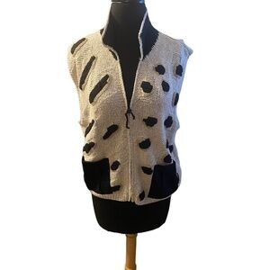 Vintage Belle Pointe Vest Women's LargeTan & Black Embroidered Knit